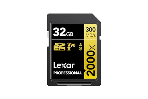 Lexar Professional 2000x Carte SD 32 Go, Carte mémoire SDHC UHS-II sans Lecteur, Jusqu'à 300 Mo/s en Lecture, pour DSLR, caméras vidéo en qualité cinéma (LSD2000032G-BNNAG)