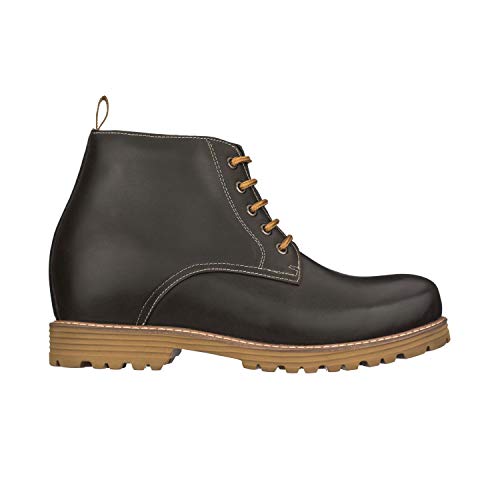 Image of CALTO Men's Invisible Height Increasing Elevator Shoes - Black Premium Leather Lace-up Round-toe Work Boots - 3.4 Inches Taller - S8750 - Size 8 D(M) US