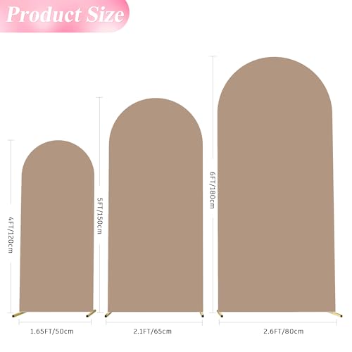 Image of Wokceer Wedding Arch Backdrop Cover 6FT, 5FT, 4FT Set of 3 Spandex Fitted Nude Brown Arch Covers for Round Top Chiara Arch Backdrop Stands Cover for Birthday Party Ceremony Decor