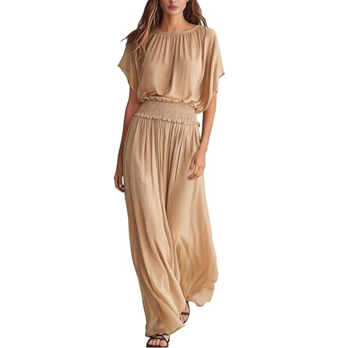 Robe maxi à manches courtes pour femme en version bohème chic unie