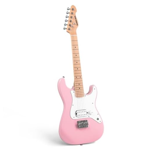 SONICAKE Guitarra Eléctrica para Niños 30", Cuerpo de Madera Maciza con Pastilla Humbucker, Mástil y Diapasón de Madera de Una Pieza, Guitarra Junior QGT-50 (Rosa)