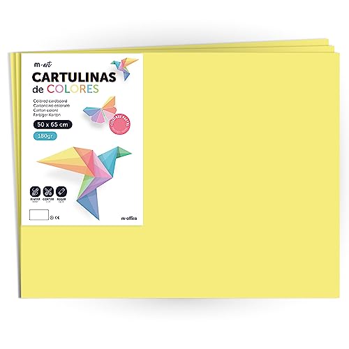 Cartoline couleur pastel m-office 50x65 cm 180g pour dessin et beaux-arts, lot de 125 feuilles jaune