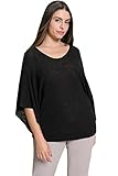 Rundhalsausschnitt Ulla Popken Damen, Leinenmix, Rundhals, Fledermaus-Halbarm Pullover, schwarz, 50/52
