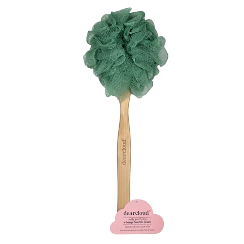 dearcloud Daily Purifying XL Loofah Brush – Exfoliating Body Exfoliator Scrubber with Long Handle for Shower - Shower Scrubber for Body (Sage)