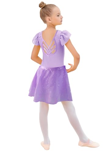 Image of EQSJIU Ballet Leotards for Girls with Removable Skirt Combo Tie Ruffle Sleeve Ballet Dance Dress Outfit 2-12 Years