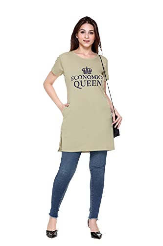 Image of Plush Women's Long Printed Cotton Round Neck Half Sleeve T-Shirt /Tshirts (DPL-PT-001)