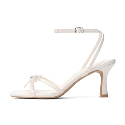 Image of Goderci Kitten Heels with Bow Strappy Heels for Women | Square Open Toe, Mid Heeled Sandals