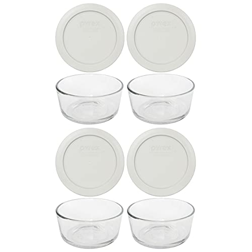 Pyrex 7200 2-Cup Glass Bowl & Sleek Silver Lids (4-Pack) - Made in USA