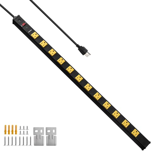 SURAIELEC 12 Outlet Metal Power Strip with 1020J Surge Protection, Industrial Heavy Duty Power Strip, All-Metal Housing, 15ft 14AWG Cord, Straight Plug, Wall Mountable, for Garage, Workbench by SURAIELEC - Used condition - US$23.72