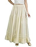BEAUTELICATE Enaguas Mujer Falda Plisada Columpio Larga de Algodón Ideal para Cancan de la época Eduardiana y Vestimenta Medieval (Beige,L)