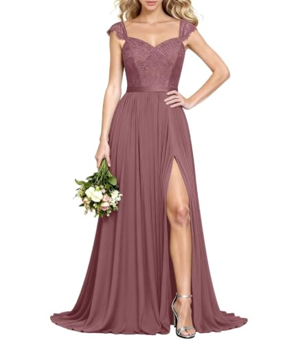 Robe de soirée en mousseline violette au design fendu audacieux et manches courtes légères