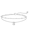 FaithHeart Silver Anklets for Women Waterproof, Dainty Layered Initial Ankle Bracelets Letter A-Z Waterproof Fashion Jewelry Gifts for Women, Length 8.5"+2"