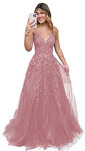 Robe de soirée longue tulle pour témoin de mariage vieux rose