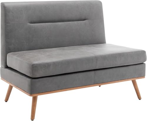 Aklaus Upholstered Small loveseat,Faux Leather Modern Mini Sofa Couch Love Seat Armless Settee Bench with Back for Living Room Bedroom Office Small Space Entryway Grey