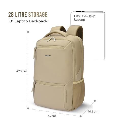 Image of Gear Armour 19 inch /28L Large Faux Leather Anti Theft Water Resistant Laptop Backpack with Raincover | Travel Backpack | Casual Backpack for men /women (Beige)
