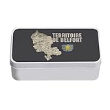 Fabulous Boite en Métal Noir - Territoire de Belfort 90 Département Carte Ancienne - 11 x 18,5 x 5,5 cm - Boite de rangement, clé, outils, boite à Lunch, Sucre, Biscuit