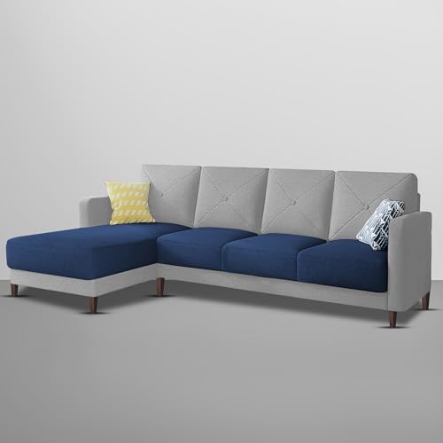 Image of Baloney LHS 6 Seater L Shape Sofa Set for Living Room (Blue Grey Fabric) Premium Fabric Sofa