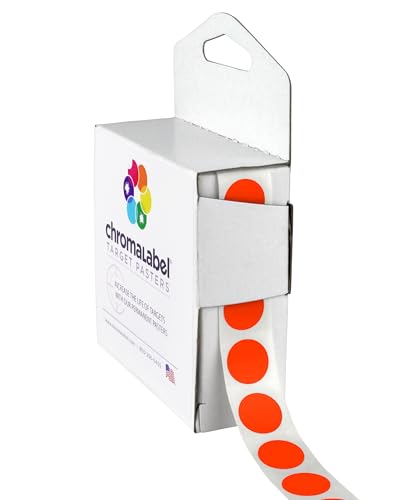 ChromaLabel 0.50 Inch Permanent Round Target Pasters for Shooting and Marksmanship, 1000 Labels per Dispenser Box, FLO Red-Orange