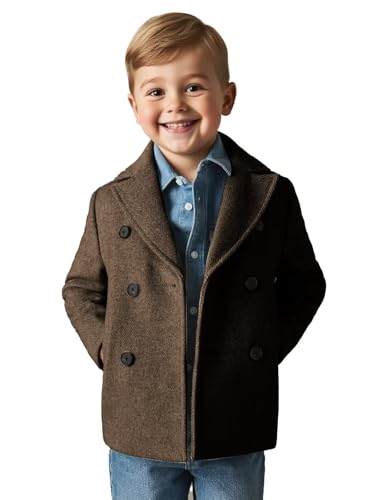 ORBITRAY 2-14 Years Wool Blended Twill Double Breasted Overcoat Thighs Length for Boys Fall Coat Winter Outfit Dinner