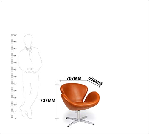 Image of Lakdi The Furniture Co Modern Swan Lounge Chair | Premium Faux Leather Accent Chair with Metal Swivel Base | Designer Living Room & Office Armchair (Caramel Brown)