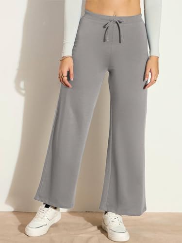 Image of Vogaan Women's Cotton Blend Wide Leg Pants | Drawstring Waist Casual Solid Track Pants for Women