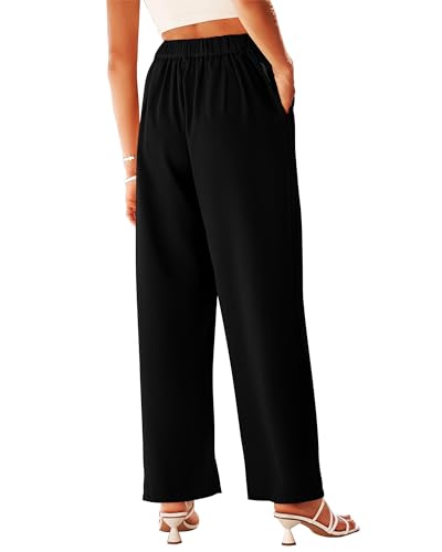KIRUNDO Women's Elastic High Waisted Wide Leg Dress Pants Loose Fit Pleated Front Business Casual Work Pants Trousers2