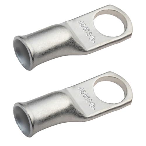 SELTERM 6 AWG (16 mm²) - 5/16" (M8) ⌀ Hole UL Marine Grade Wire Lugs, Battery Cable Ends, Tinned Copper Eyelets, Tubular Ring Terminal Connectors [B20] - 2 Pack