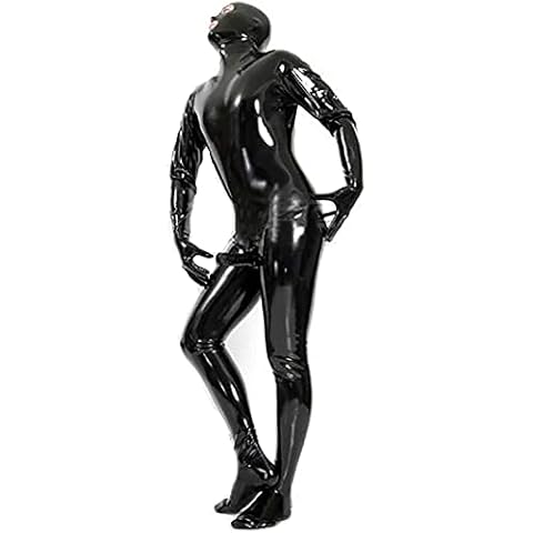 Women Sexy Catsuit Faux Leather ​Night Club Wet Look PVC Leather Catsuit Zipper Full Bodysuit with Mask Jumpsuits,L White Cover