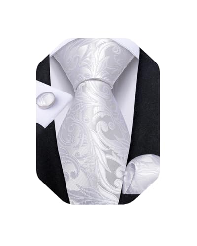 DiBanGu Mens Tie Set Silk Solid Paisley Necktie and Pocket Square Cufflinks Classic Formal Ties for...