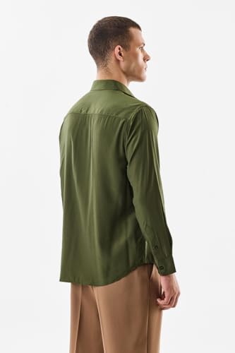 Image of SNITCH Men Casual Shirt | Regular Fit Full Sleeve Spread Collar Solid Design | Premium Polyester Viscose Blend & Lightweight Fabric for Office & Outings