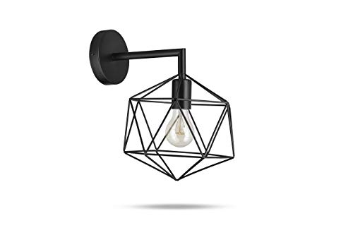 LIFA LIVING Applique murale intérieur noire LED éclairage E27, 60 W, Lampe murale industrielle Géométrique Design et Moderne, Veilleuse en métal 27 x 17 x 31 cm