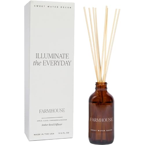 Sweet Water Decor Farmhouse Amber Reed Diffuser Set | Apple Orange Pumpkin Fall Scented Reed Diffusers | Housewarming Gifts | Air Fresheners | Autumn Scents | Aromatherapy