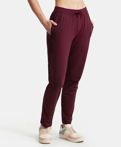 Image of Jockey 1305 Women's Super Combed Cotton Rich Relaxed Fit Mid Rise Trackpants with Contrast Side Piping and Pockets