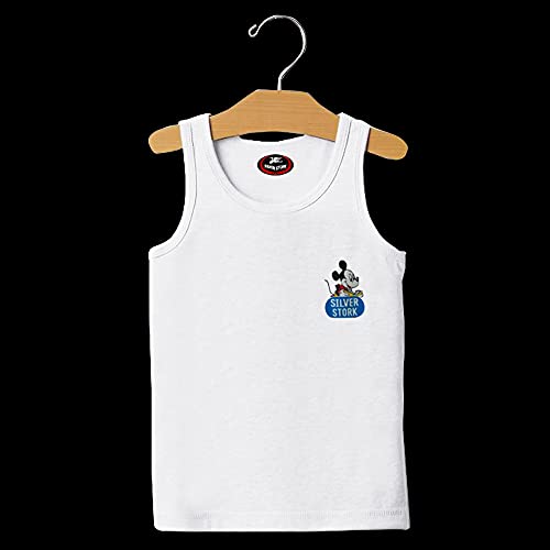 Image of White Sleeveless Regular Fit Cotton Cartoon Printed Baniyan /Vest Innerwear for Kids /Boys (Pack of 5)