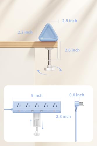 Desk Clamp Power Strip USBC, 40W Fast Charging, 6.5 Ft, Blue. CC: M2KJ1U18F5F, 10% - image 9
