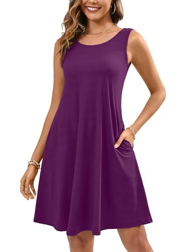 Image of KORSIS Summer Dress for Women Casual T Shirt Tank Dresses Sleeveless Swing Flowy Ladies Beach Vacation Sundress with Pocket