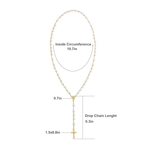 KOMI Catholic Rosary Beads for Women - Glass Pearl Beads Necklace with Saint Benedict Medal & Crucifix - Catolicos Rosary Gifts with Pouch4