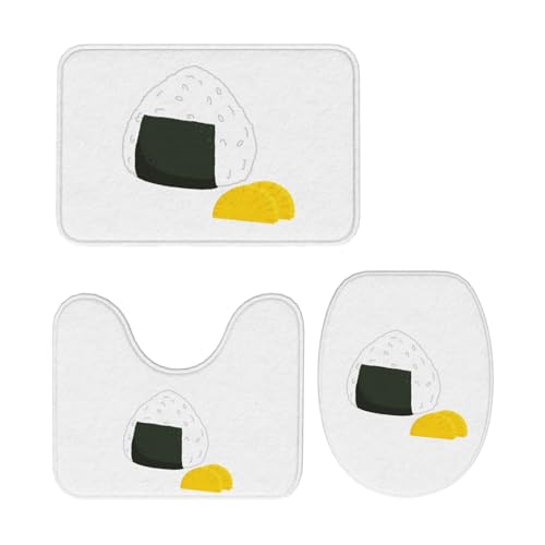 トイレマット おにぎり 梅干し 3点セット 足元マット 便座カバー マットフタカバー U型 O型 トイレ兼用 滑り止め おしゃれ バスマット 洗える 浴室 玄関 家庭用 ホテル用