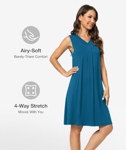 Image of GYS Cooling Bamboo Viscose Nightgowns for Women, Lightweight Sleeveless V Neck Sleep Shirt for Hot Sleepers, Soft Night dress