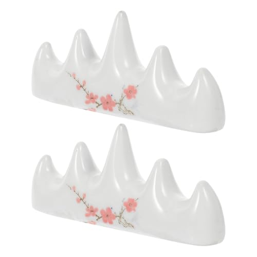 PRETYZOOM Soportes de Cerámica para Pinceles de Caligrafía China 2 Piezas Diseño Cinco Dedos Patrón de Flor de Ciruelo Reposapinceles Antideslizantes para Uso en Hogar y Arte