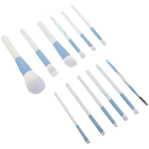 LIFKOME 12 Piezas Kit de 12 Pinceles de Maquillaje Profesionales con Mango de Madera Azul, Pinceles para Ojos, Rubor y Difuminar, Set Portátil Adecuado para Uso Diario y Viajes en Belleza