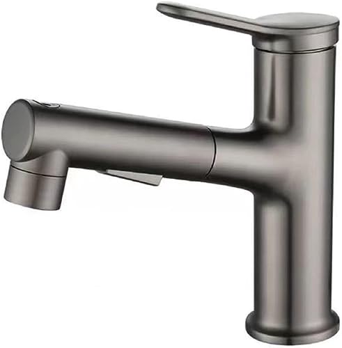 Grifos de baño con rociador extraíble gris y fregadero de un solo orificio
