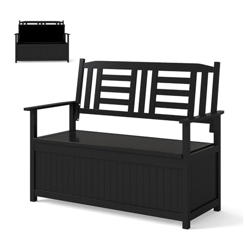 GOPLUS Banc de Jardin 2 Personnes avec Coffre de Jardin Exterieur 185L, Banc Coffre en Bois Peuplier, Charge 250 kg, pour Balcon et Jardin ([Bois...