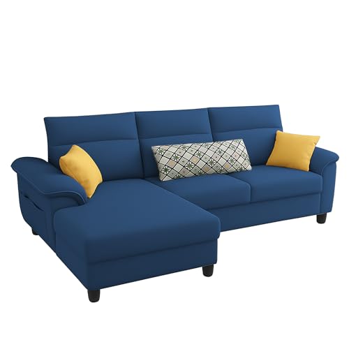 Image of Casaliving Seams LHS 4 Seater L Shape Sofa for Living Room (Blue Fabric) Premium Fabric Sofa