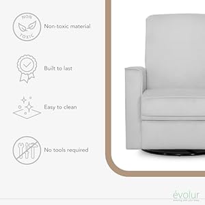 Evolur Raleigh Glider in Grey, Upholstered Plush Seating 360° Swivel Glider Rocking Chair, FSC Certified, Greenguard Gold & JPMA Certified Nursery Glider Recliner Evolur Raleigh Glider in Grey Upholstered Plush Seating 360 Swivel Glider Rocking Chair FSC Certified Greenguard Gold JPMA Certified Nursery Glider Recliner