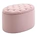 HOMCOM Sitzbank Polsterbank mit Stauraum Truhenbank Ovale Form Flur Schlafzimmer Wohnzimmer samtartiges Polyester Rosa 71 x 52 x 42 cm