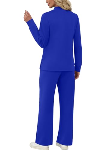 Image of WIHOLL Two Piece Sets for Women Fall Travel Vacation Outfits 2026 Long Sleeve Lounge Sets Side Slit Wide Leg Pants XS-3XL