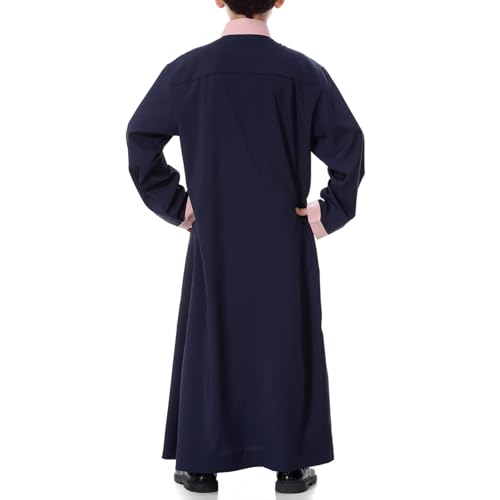 Boys Muslim Thobe Kids Long Sleeve Muslim Kaftan Button Stand Collar Solid Color Prayer Clothes Eid Outfits with Pocket4