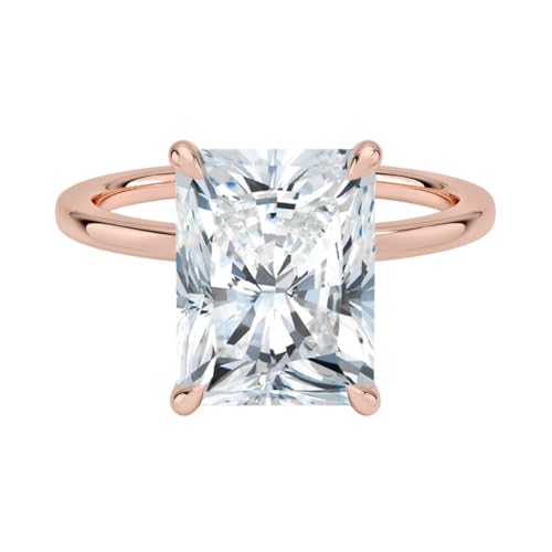 1-5 CT Radiant Moissanite Engagement Ring 10K 14K 18K Solid Rose Gold & 925 Sterling Silver Solitaire Engagement Ring Promise Bridal Ring Christmas gift for Women(4ct, Radiant)