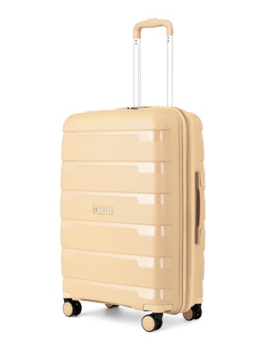 Image of SNITCH Layer Medium Size Beige Polypropylene Hard Travel Suitcase - Suitcase Medium Size & Luggage with 8 Wheels, Premium Lock, Wet & Dry Pouch & Free Shoe Bag
